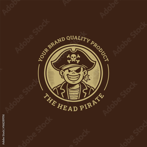 Head pirate logo in vintage style, symbol of courage and rebellion.