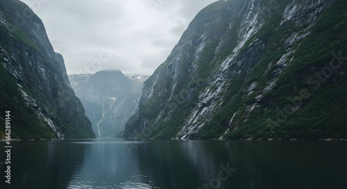 Tranquil Norwegian Fjord with Steep Cliffs