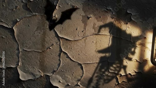 Halloween Shadow Play of Skeletons and Witches on Old Wall Cinematic Video