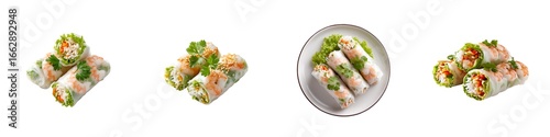 Set of shrimp spring rolls isolated on transparent background