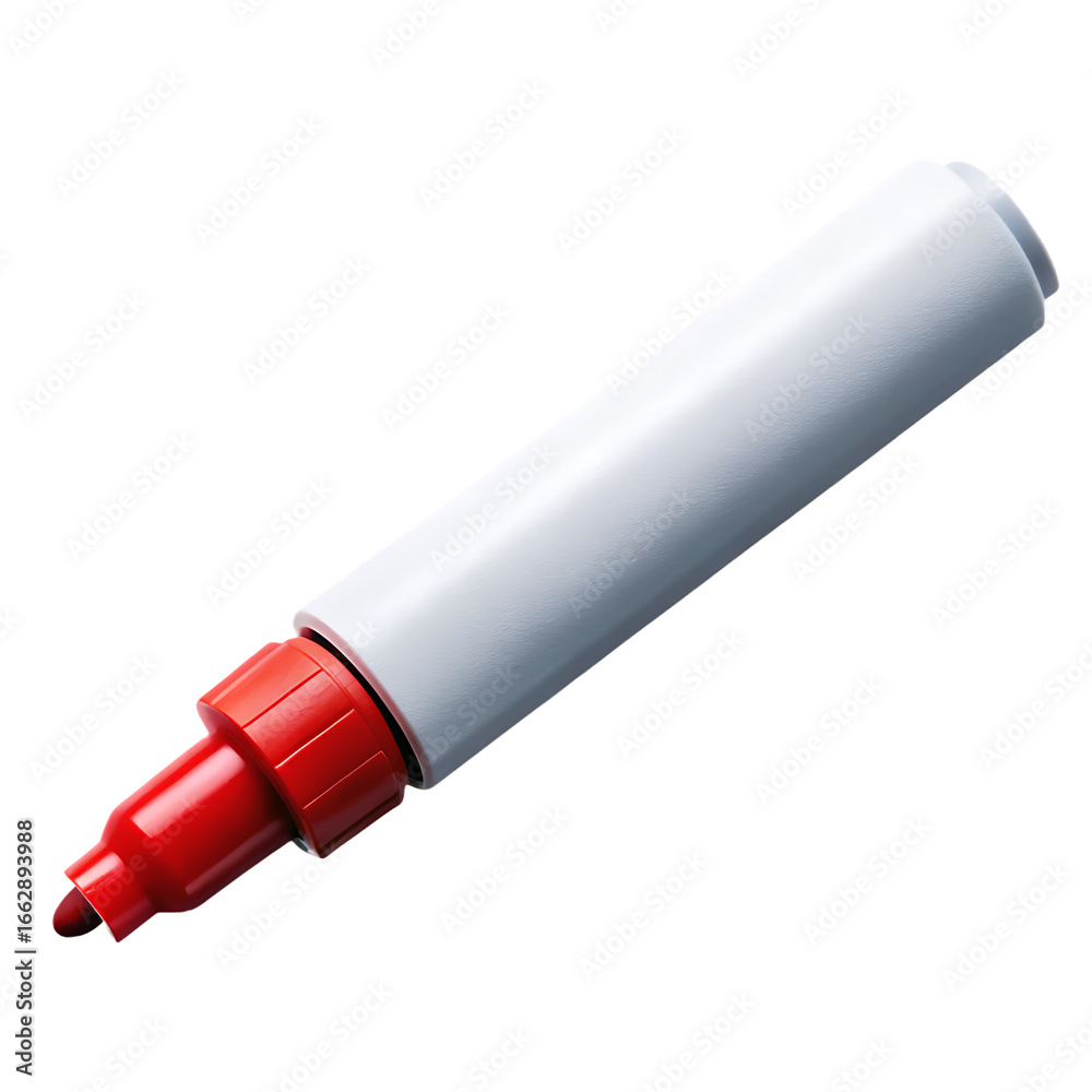Fototapeta premium White Marker Pen with Red Cap and Nib on a Transparent Background writing tool drawing tool isolated on a transparent background