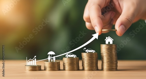 Financial Growth with Coin Stacking and Rising Arrow Chart