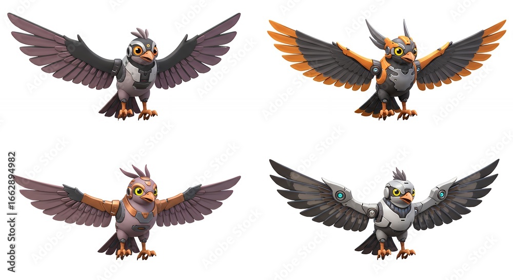 Fototapeta premium Four stylized birds with outstretched wings