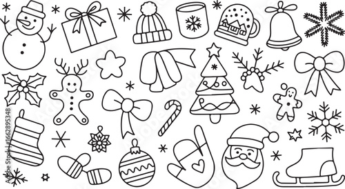 Winter Season Ornament Hand Drawn Happy New Year Holiday Season