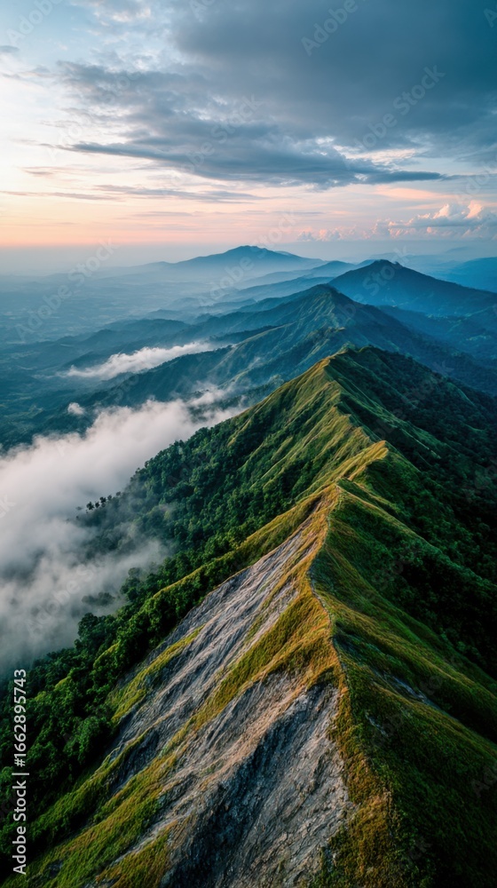 Fototapeta premium Majestic mountain range under a serene sky