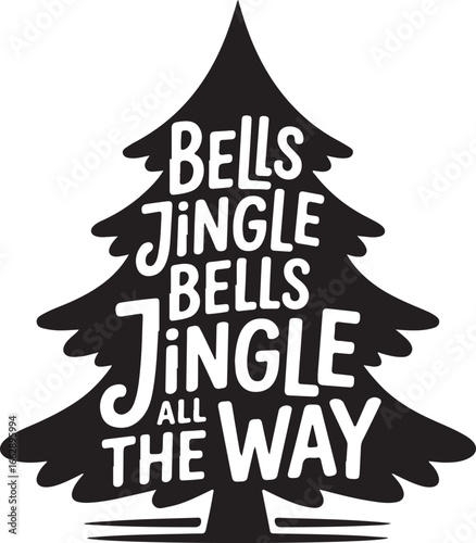 Seasonal Joy Holiday Lettering Bells Jingle evergreen Silhouette