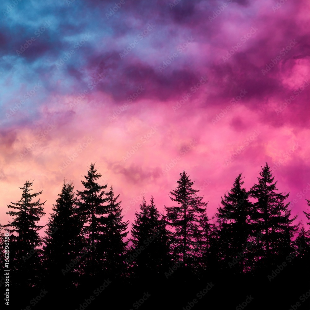 Fototapeta premium Vibrant sunset reflects over treetops