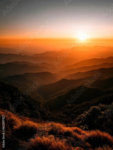 Stunning sunset over mountain vistas