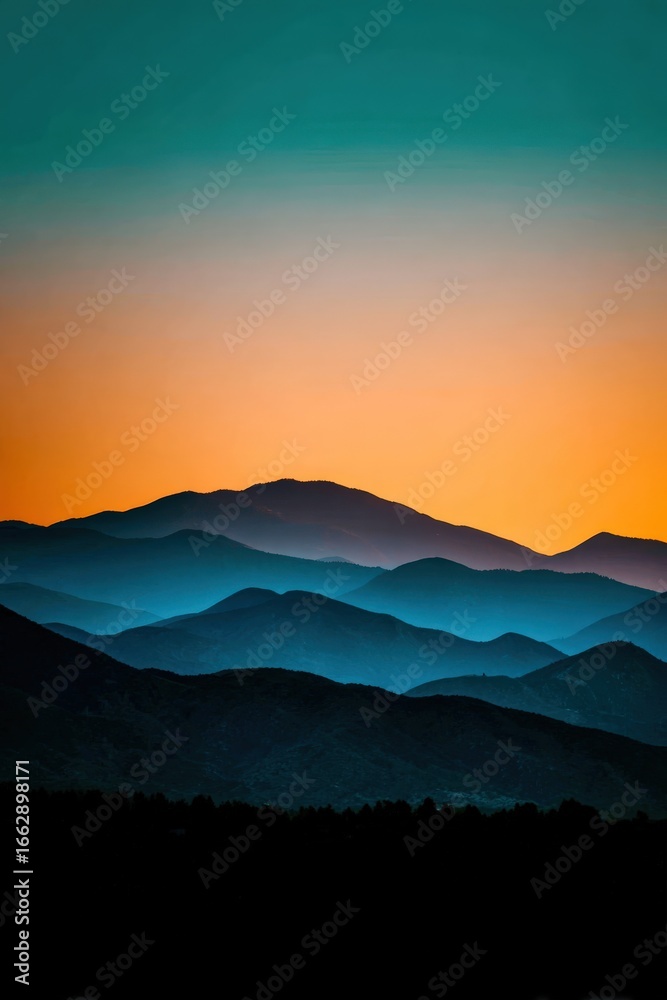 Fototapeta premium Majestic mountains under a vibrant sunset sky