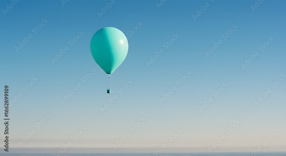 Fototapeta premium A single turquoise balloon floating in a clear blue sky