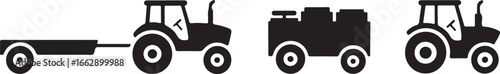 Tractor Silhouette Set Farm Machine on Background