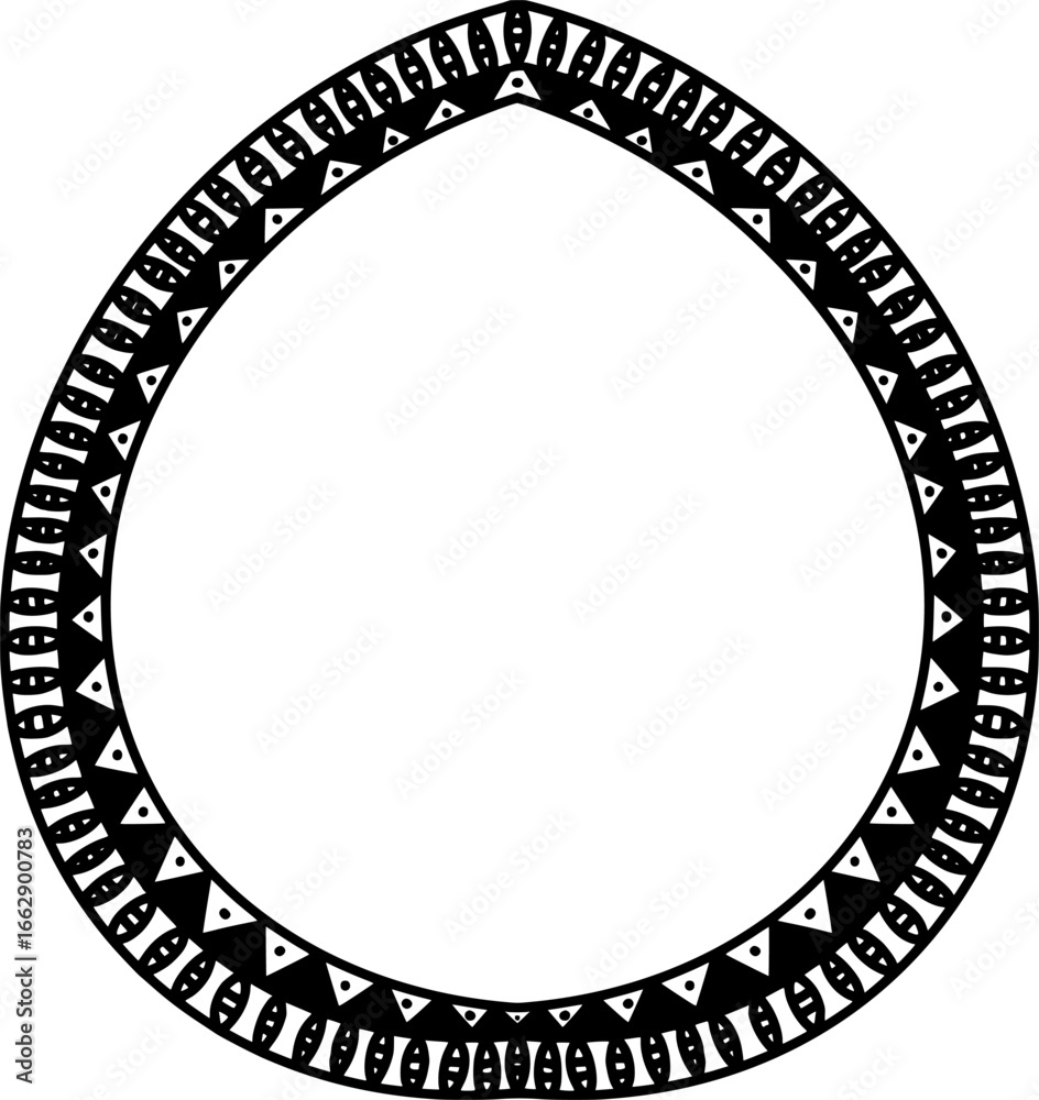 Ethnic Decorative Frame. Ornate Teardrop-Shaped Ethnic Frame with Repeating Geometric Motifs Ethnic Decorative Frame. Ornate Teardrop-Shaped Ethnic Frame with Repeating Geometric Motifs