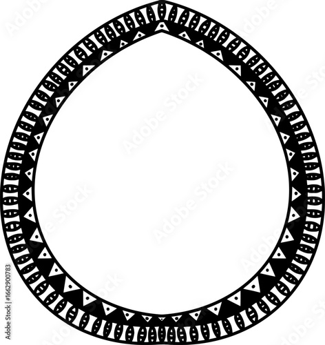 Ethnic Decorative Frame. Ornate Teardrop-Shaped Ethnic Frame with Repeating Geometric Motifs