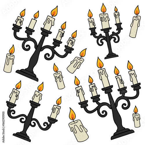 Sketchy illustration of a vintage candelabra set