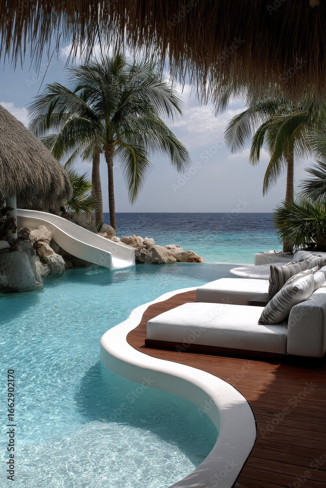 Obraz premium Relaxing poolside retreat in tropical paradise