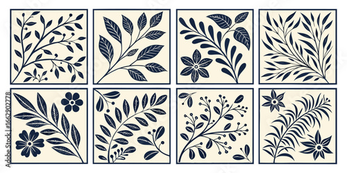 A seamless collection of 20 geometric patterns arranged in a grid layout. Each square tile features intricate, minimalistic, and symmetrical designs in shades of maroon, red, and soft beige. The patte