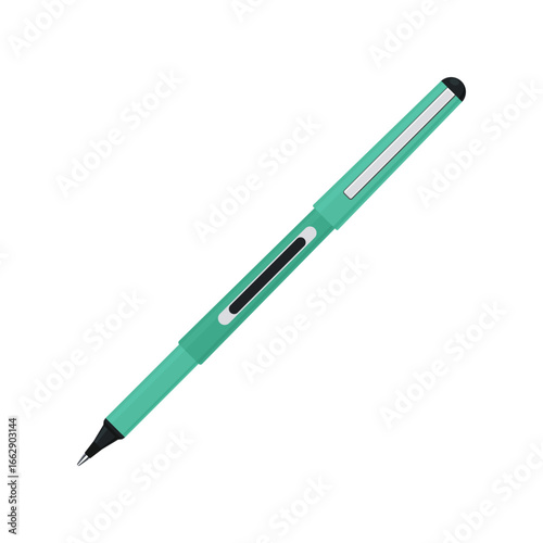 Rollerball pen in aquamarine case with cap. Vector illustration isolated on white background