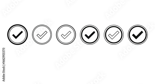 Set of check mark icons in various styles
