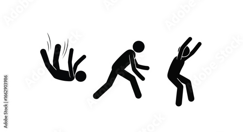 Stick figures falling and reacting