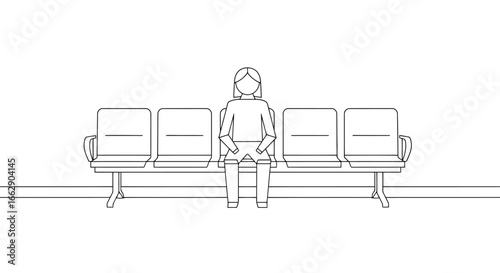 Illustration of a woman sitting on a waiting room bench