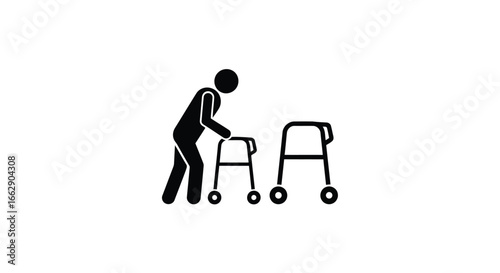 Illustration of an elderly person using a walker