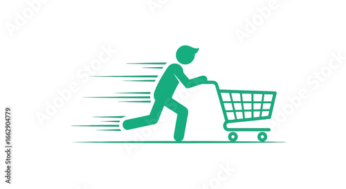 Person running with a shopping cart in a hurry