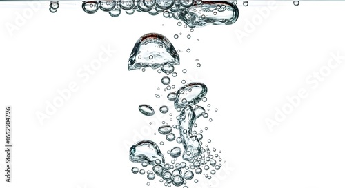 Water Bubbles Rising on White Background