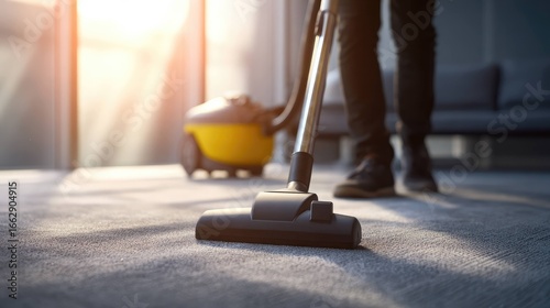 Wallpaper Mural Person Using Vacuum on Floor at Home Torontodigital.ca