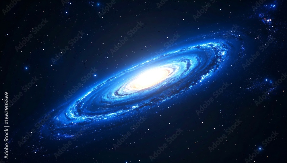 Fototapeta premium Spiral galaxy, vibrant blue hues, cosmic dust