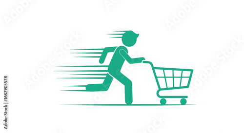 Silhouette of a person running with a shopping cart