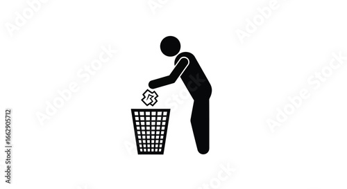 Illustration of a person throwing trash in a can