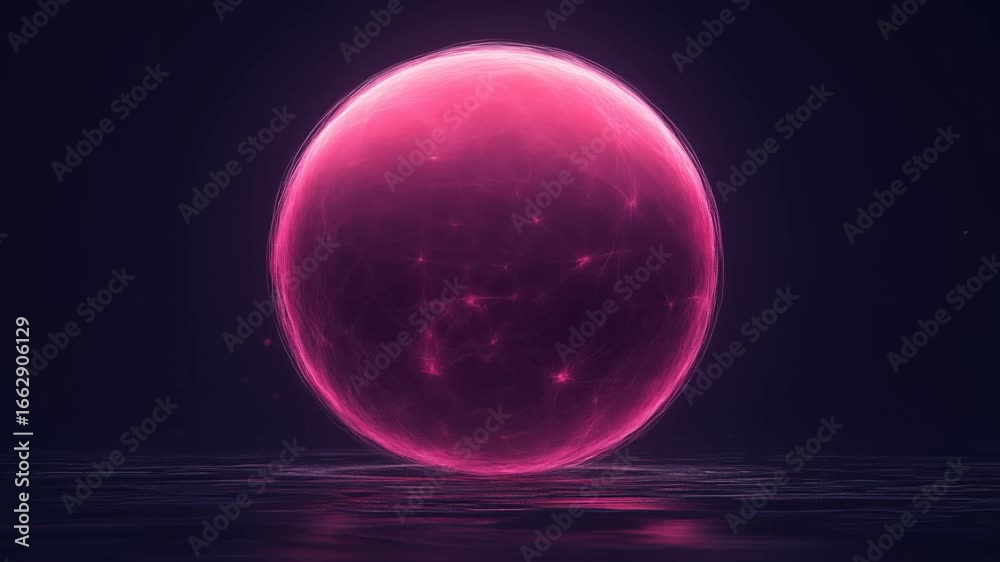 Mysterious Pulsating Pink Orb with an Internal Data Network Hovering Over a Reflective Liquid Surface Mysterious Pulsating Pink Orb with an Internal Data Network Hovering Over a Reflective Liquid Surface