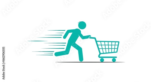 A person is running with a shopping cart