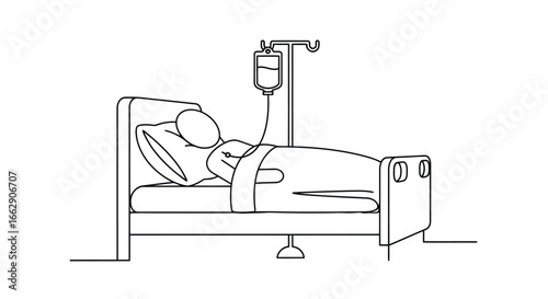 Patient receiving intravenous therapy in a hospital bed