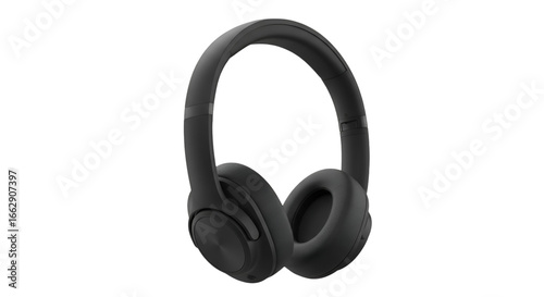 Premium black wireless headphones for music listening audiophile experience and noise cancelling technology isolated on transparent white background
