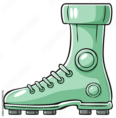 Illustration of green ice hockey boot with laces and blades against white background