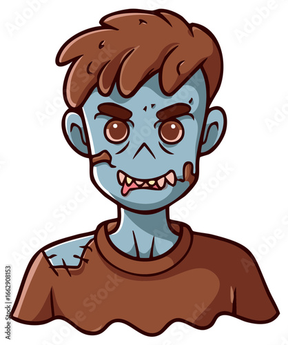 Cartoon Zombie Character Illustration Brown Hair Halloween Theme Monster Undead Horror Figure