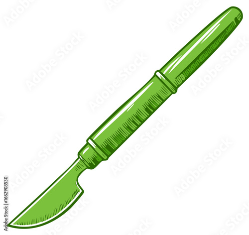 Illustrated green scalpel medical instrument for healthcare and surgical designs