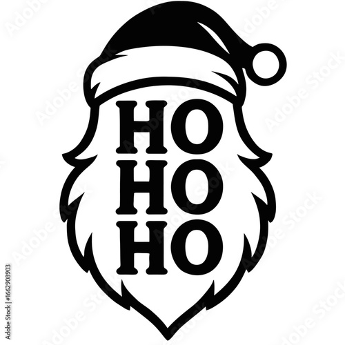 Santa Claus Beard and Hat with HO HO HO Text Vector Graphic - Merry Christmas and Holiday Symbol