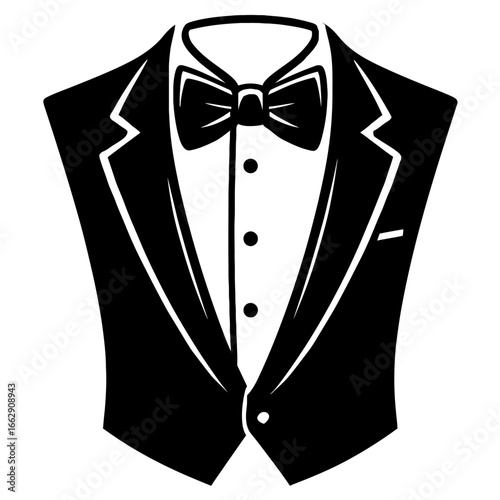 Classic Black and White Tuxedo Suit with Bow Tie Vector Graphic - Formal Wear and Gentleman's Attire