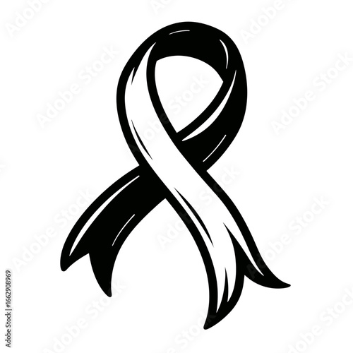 Classic Black and White Awareness Ribbon Vector Graphic - Support and Solidarity Symbol
