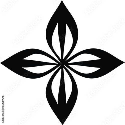 Elegant black floral motif graphic design symbol decorative pattern element abstract four petal shape