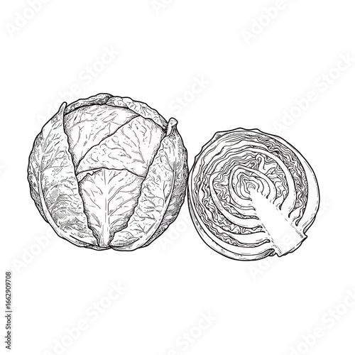black and white silhouette of vector cabbage on a white background