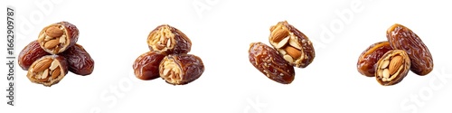 Set of stuffed dates with almonds isolated on transparent background