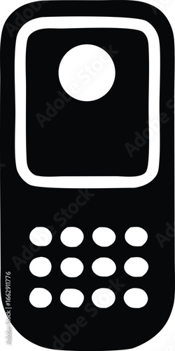 Classic mobile phone icon featuring a screen and a numeric keypad in a bold black and white design ideal for tech and communication themes