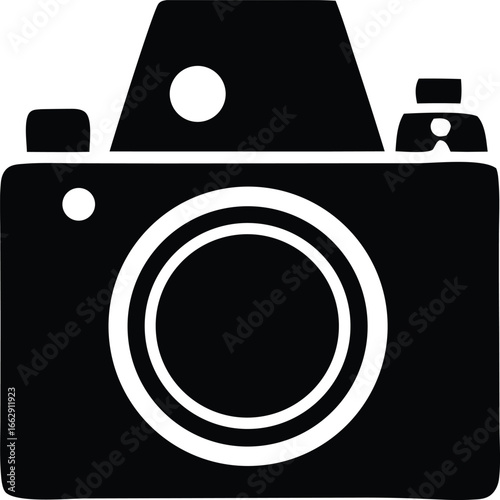 Retro style camera icon capturing moments with vintage lens and flash symbolizing photography and creativity