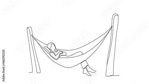 Hammock Relaxation Line Art | Minimal Vector Drawing of Person Resting Outdoors