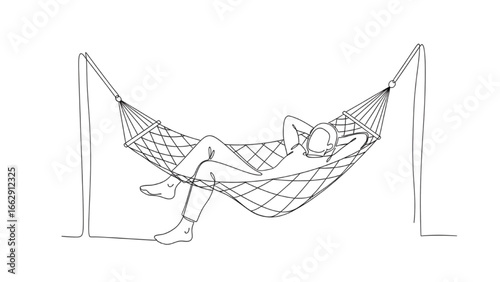 Hammock Relaxation Line Art | Minimal Vector Drawing of Person Resting Outdoors