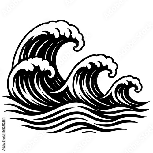 Crashing Ocean Sea Waves Vector Illustration - Powerful Design for Surfing, Storm, or Nature