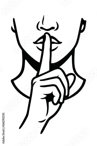 Finger on Lips Gesture Vector Illustration - Symbol for Silence, Secrecy, Shush, and Quiet